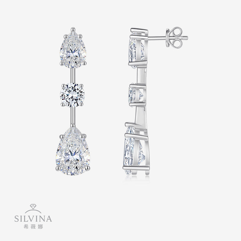 时尚风轻奢长款耳钉925純銀耳坠 热销莫桑石夸张耳坠女