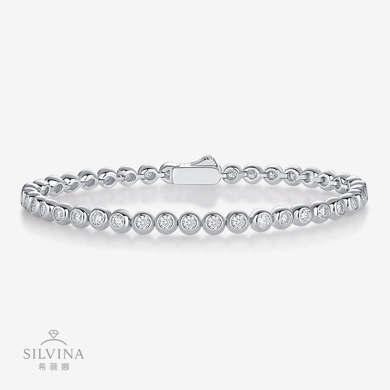 热销S925银莫桑石泡泡网球手链时尚流行男女士单排单拍手链女