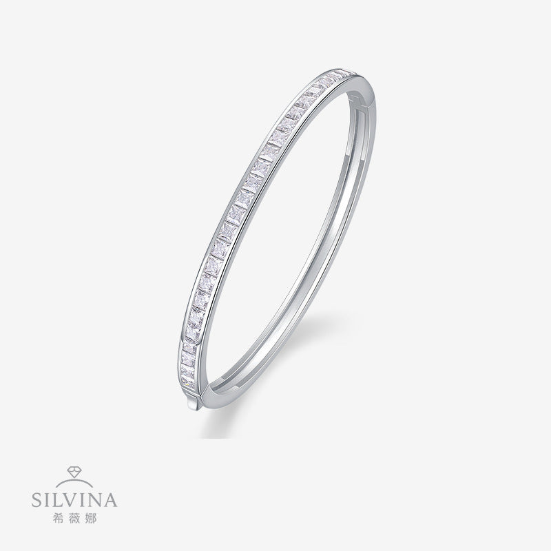 S925银手镯莫桑石镀铂金小众纯银批發女