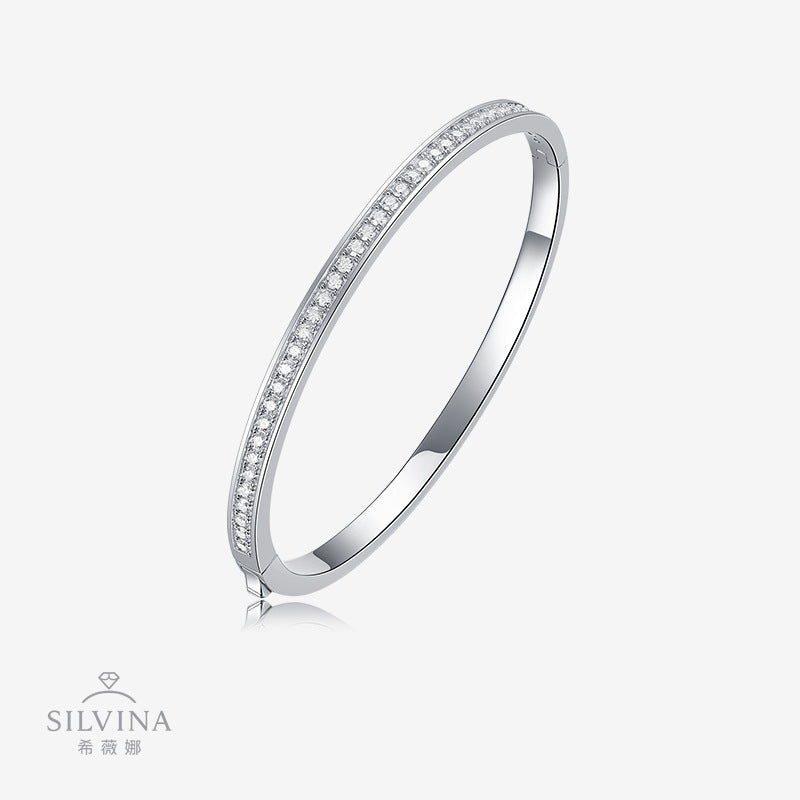 小众时尚热销精工手镯女生时尚开口纯银莫桑石手镯女