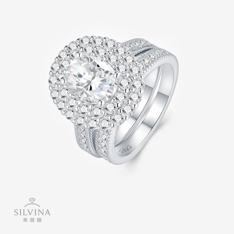 新款S925纯银戒指满镶莫桑石戒指设计轻奢小众超闪指环女