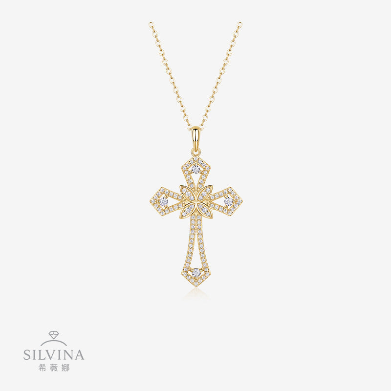 专供 s925银莫桑石十字架男女吊坠项链