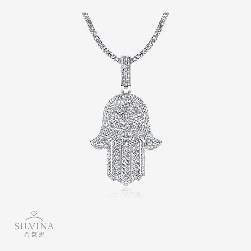 新款925纯银镶莫桑项坠嘻哈吊坠可穿过网球项链男士吊坠