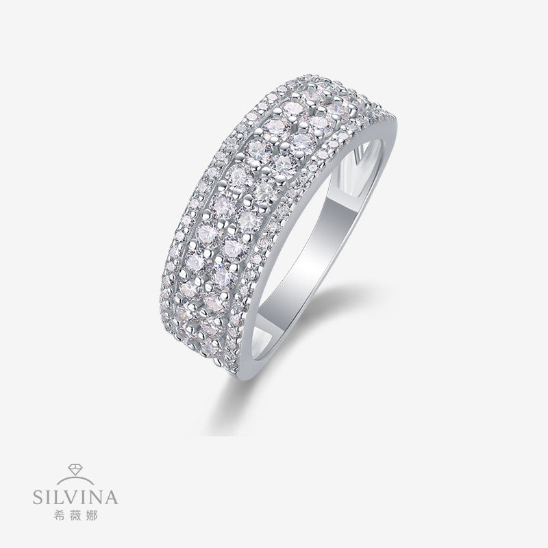 新款指圈S925纯银莫桑石满镶结婚订婚戒子饰品