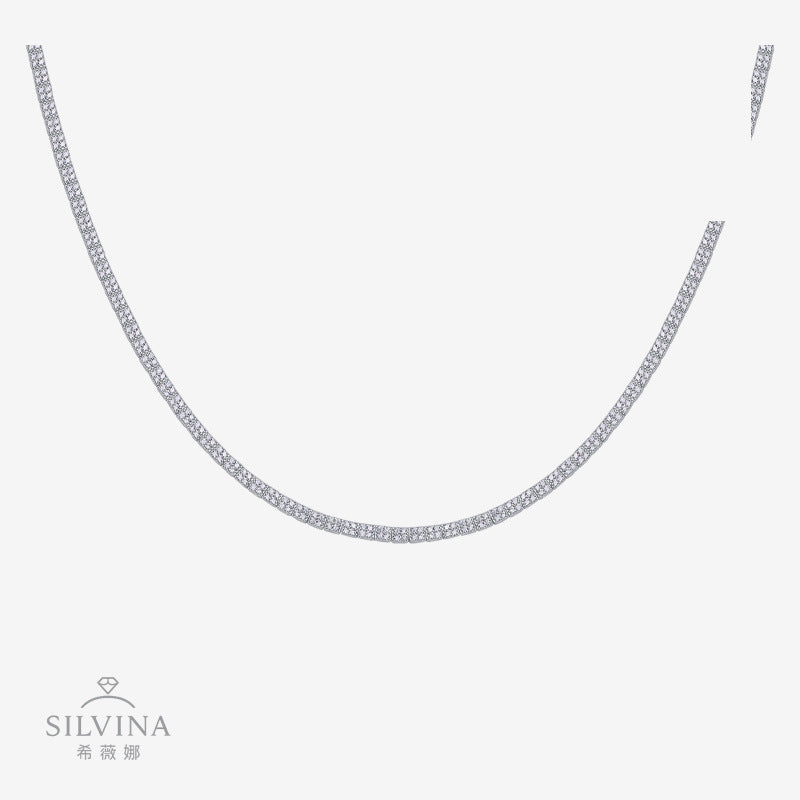 货源休闲网球链霖琅女嘻哈网球链双排满镶网球项链