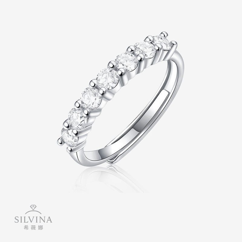 S925银戒指男士超闪莫桑石排戒莫桑婚戒叠戴戒