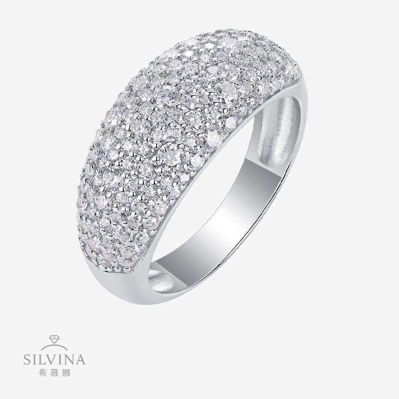 热销925银女生时尚莫桑石宽面戒指满镶女戒