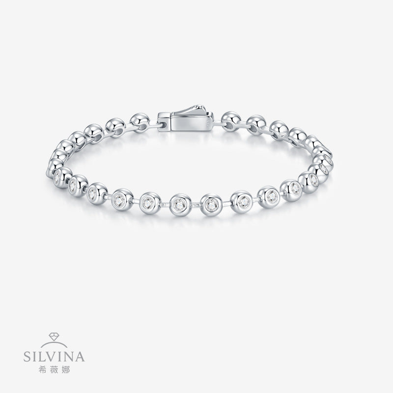 新款S925圆形莫桑石手链水晶奢华饰品女