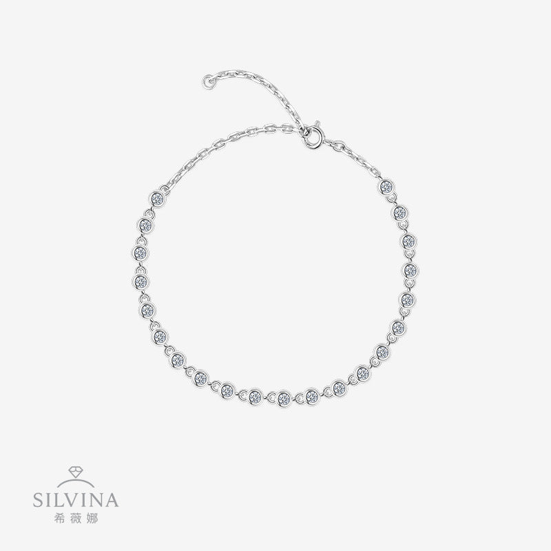 新款S925纯银镶嵌圆形拼接手链精美简约百搭女款手链