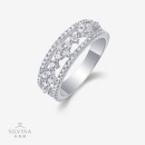 新品S925纯银镶嵌镂空莫桑石戒指小众婚戒女款