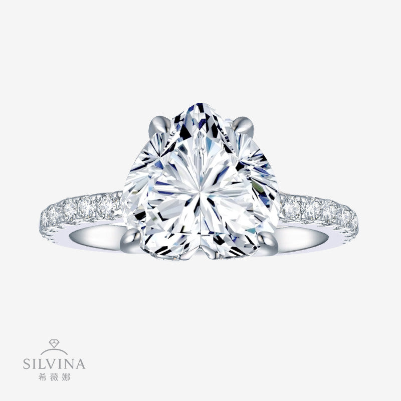 新款S925纯银莫桑石婚戒爱心时尚款简约百搭戒指女款