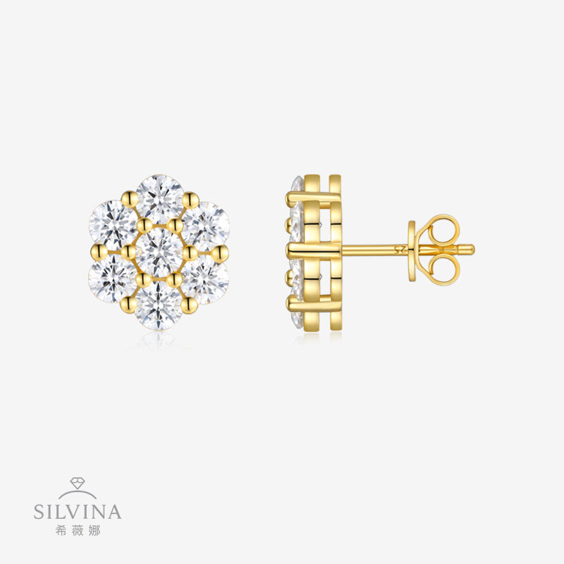 外S925银镀18K黄镶嵌莫桑石耳钉轻奢订制