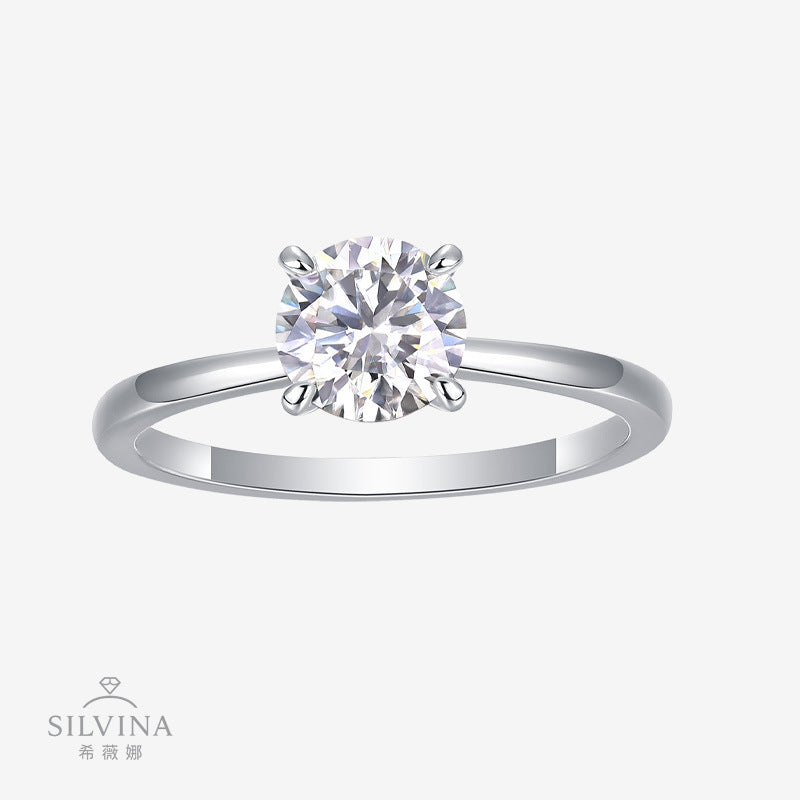 经典四爪S925纯银莫桑石闭口女士戒指银石求婚订婚