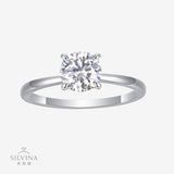 经典四爪S925纯银莫桑石闭口女士戒指银石求婚订婚