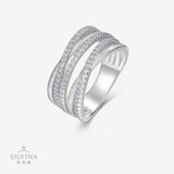 S925纯银精致戒指嘻哈风线条缠绕指环百搭拉丝银色闪亮女戒