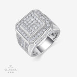 嘻哈风莫桑石男戒 925纯银夸张设计大号男士戒指全莫桑戒指