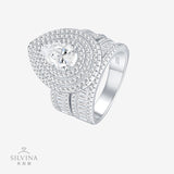 新款闪梨形满镶莫桑石套戒个性轻奢叠戴纯银戒指女