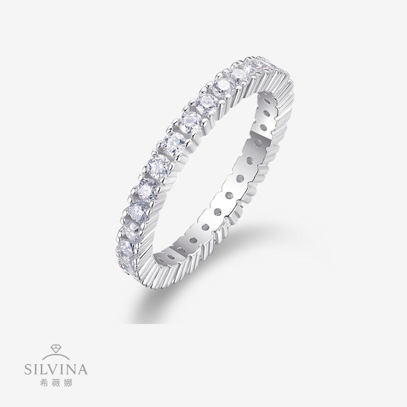 S925纯银镶嵌指环奢华满镶简约优雅个性小众设计款
