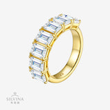 新款S925纯银精工排戒时尚简约轻奢莫桑石指环戒指女