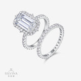 叠戴戒指7*12mm长方形925银莫桑石戒指女