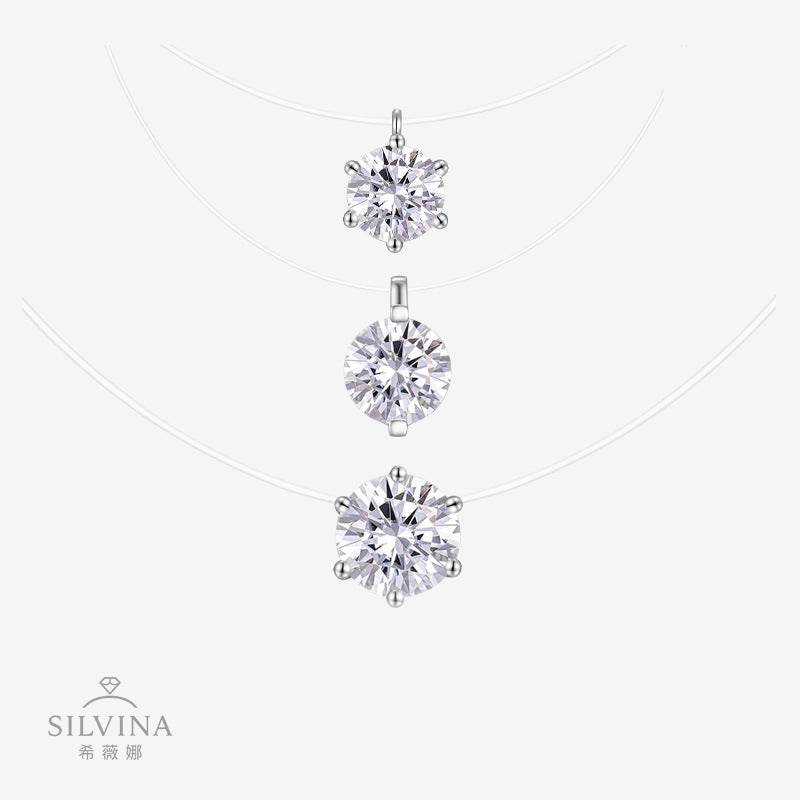 莫桑石18K白金隐形鱼线水滴吊坠锁骨链简约人鱼之泪项链女