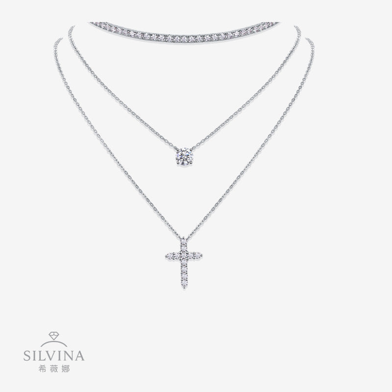 新潮流18K金色莫桑石吊坠叠戴项链s925纯银莫桑石項链吊坠