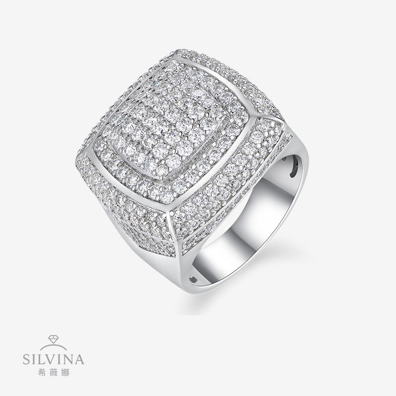 新款嘻哈HIPHOP指环S925纯银真空镀金莫桑镶嵌KUYA国王戒指