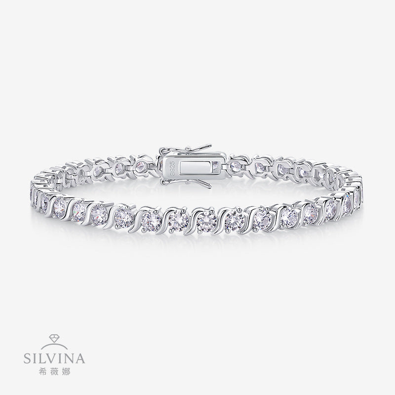 超闪莫桑石网球手链s925纯银轻奢嘻哈