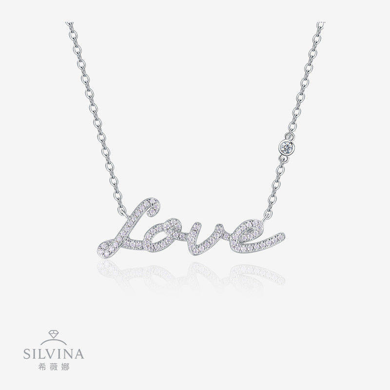 新款字母项链订制OEM/ODM 时尚S925银K黄莫桑石IOVE吊坠项链
