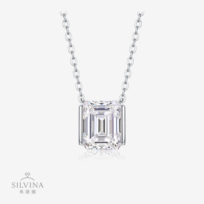 s925银祖母绿切割吊坠莫桑石女生婚礼生日吊坠项链