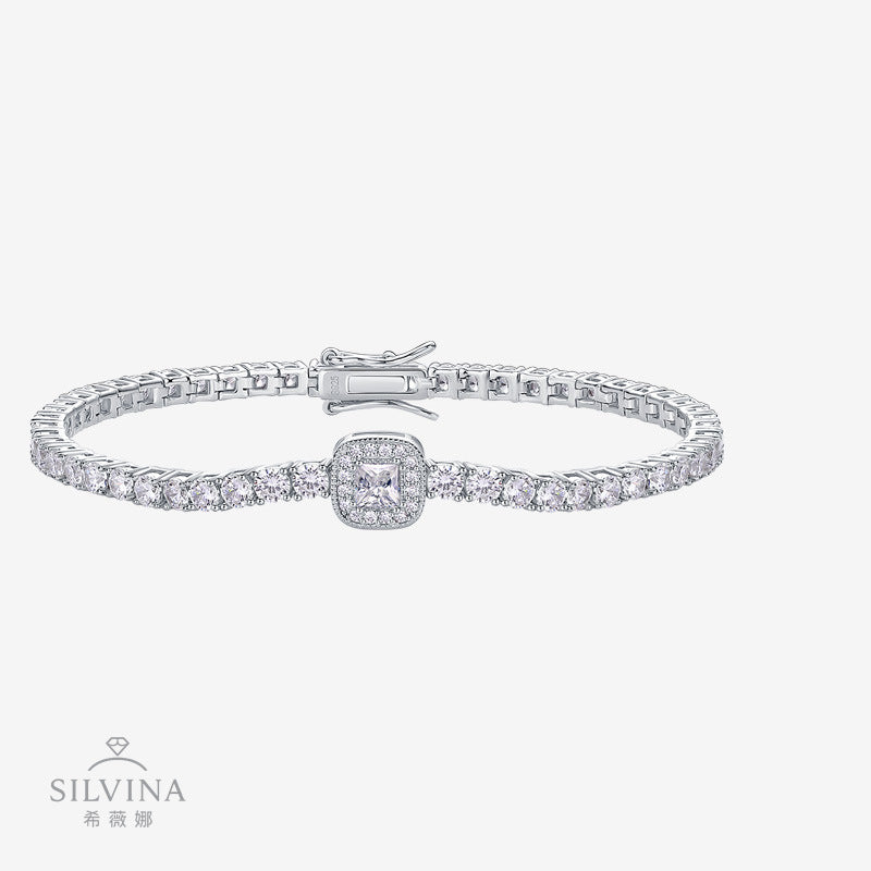 嘻哈高品质精品莫桑花朵网球链潮酷小众轻奢女虾头扣网球手链