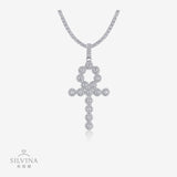 可穿网球链925银莫桑十字架吊坠 男女同款嘻哈莫桑石吊坠项链