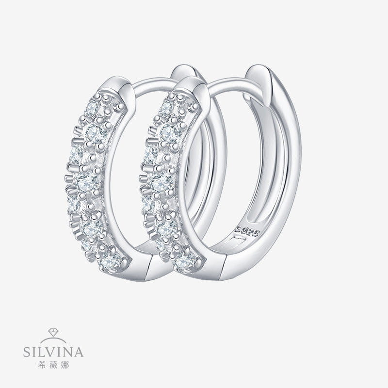 S925纯银镀18K金莫桑石耳环金属感U形耳圈耳扣耳饰女