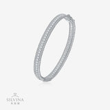 新款S925纯银镀白金双排手镯时尚简约排钻细手环精致女款
