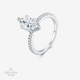 新款S925银D色马眼形莫桑石戒指六爪简约时尚轻奢婚戒