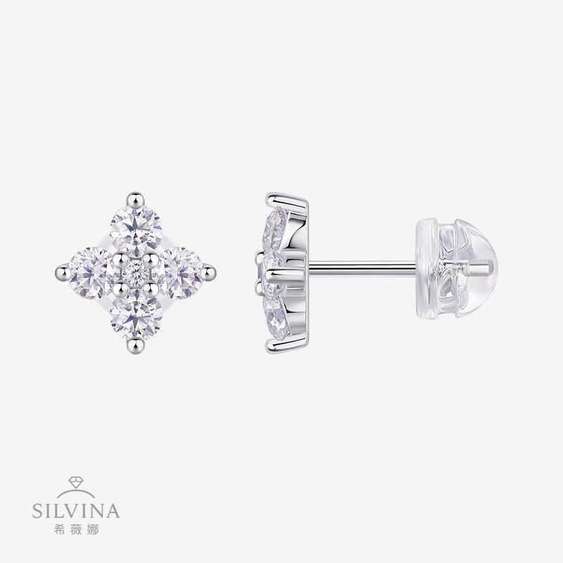 精致雪花镶莫桑石耳钉日常佩戴小众简约超闪耳骨钉