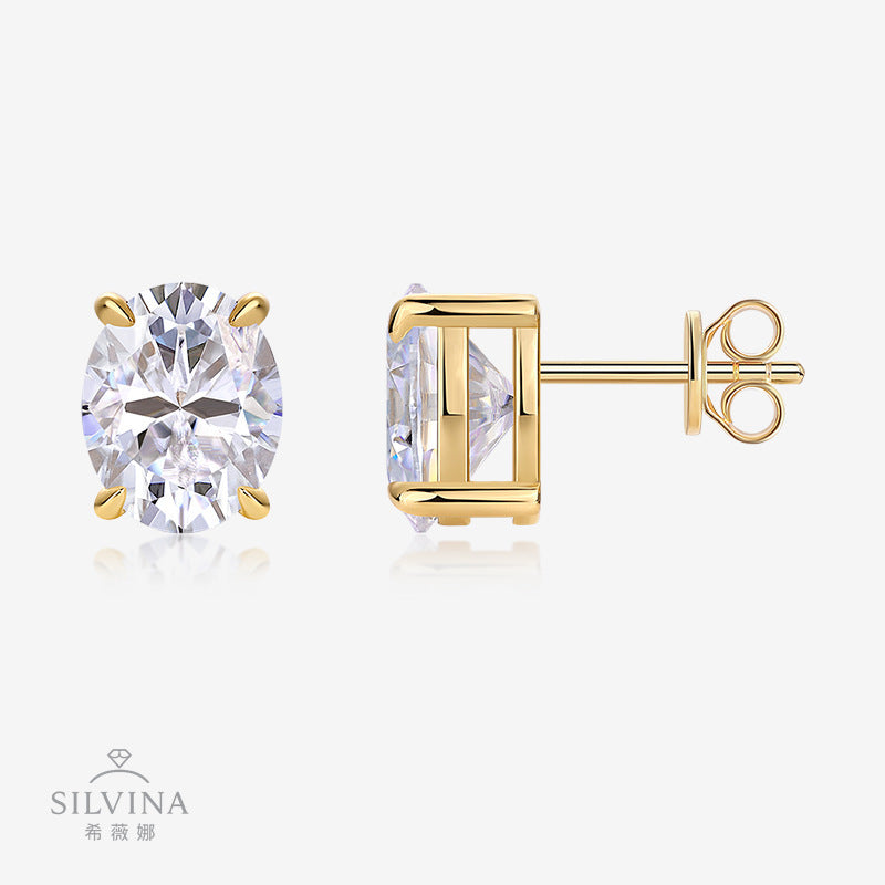 椭圆S925银莫桑石K黄艺术之韵耳环