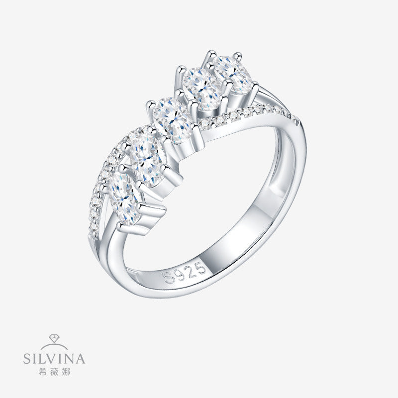 S925纯银新款简约个性莫桑石戒指时尚小众设计感指环女