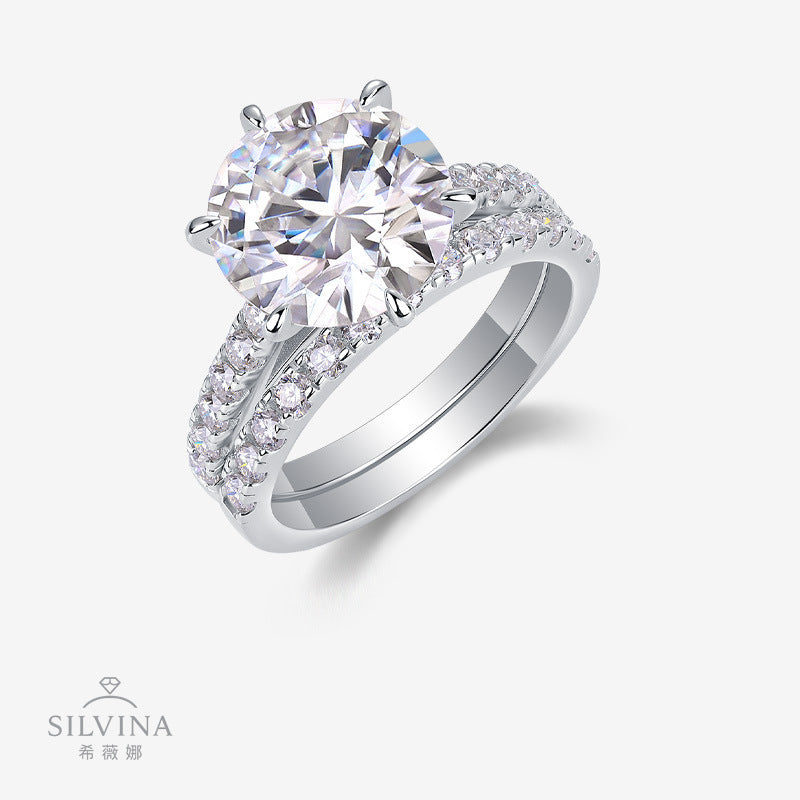 套戒叠戴戒指5克拉莫桑石戒S925银个性指对戒