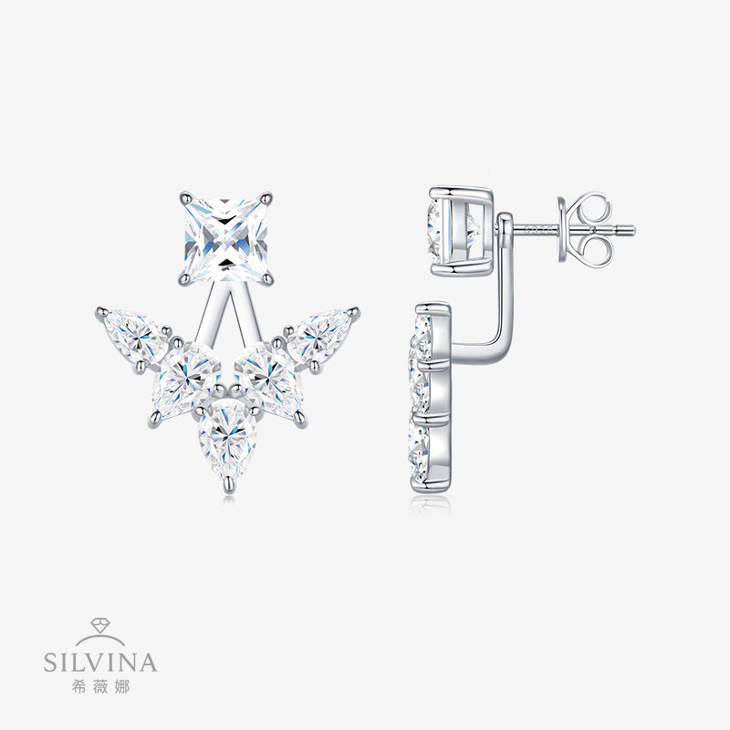 新款S925纯银镶莫桑石耳钉时尚闪亮可爱款设计蝴蝶耳饰品