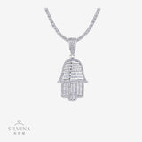 新款嘻哈佛塔手掌吊坠饰品S925纯银莫桑石个性经典百搭项链男