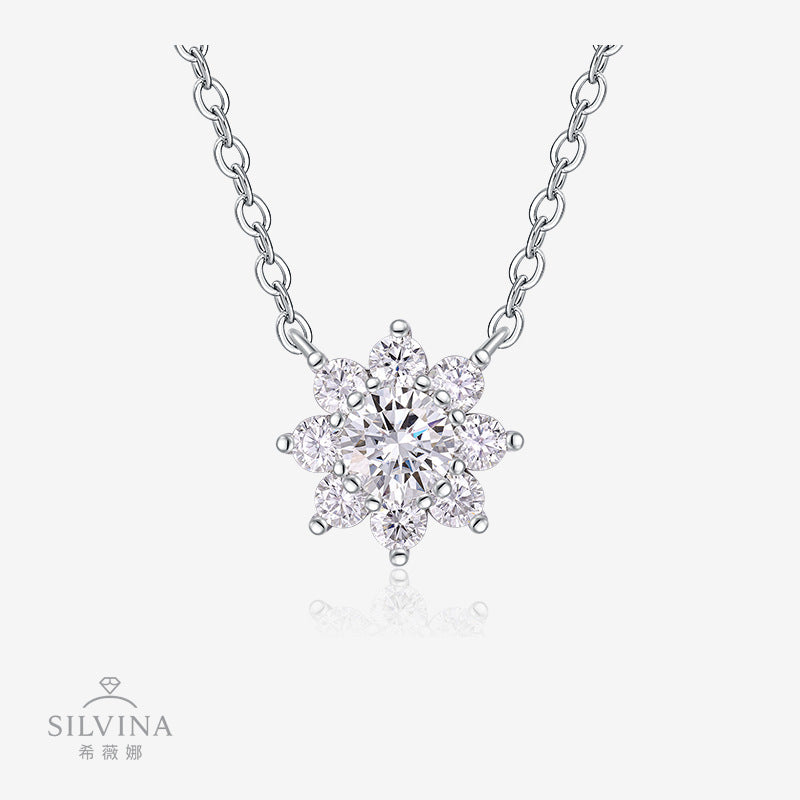 s925纯银莫桑是项链八花瓣太阳花项链女高级多拉项链吊坠女