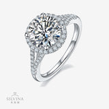 S925银镀莫桑石戒指 经典四爪伴钻3克拉戒指时尚设计圆莫桑指