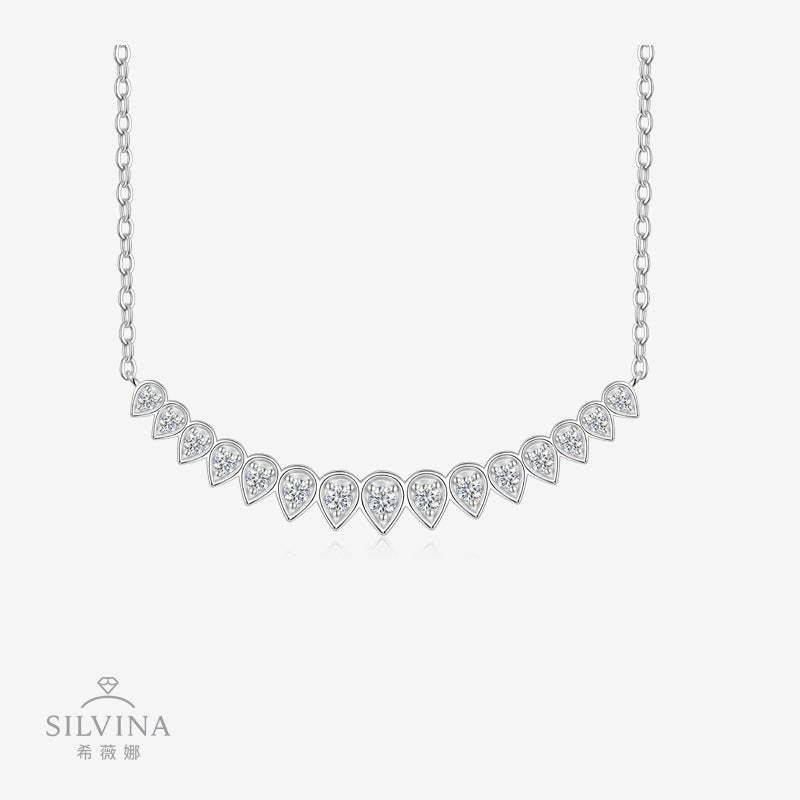 新款925纯银时尚百搭莫桑石项链轻奢气质微笑锁骨链女