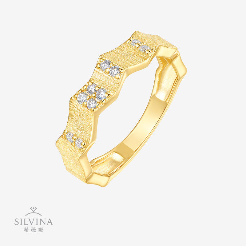 新款S925银镶嵌莫桑石波浪形戒指小众轻奢百搭食指女戒