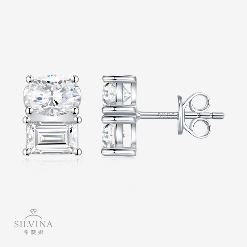 热流行款S925银D色莫桑石耳钉时尚百搭简约耳环女