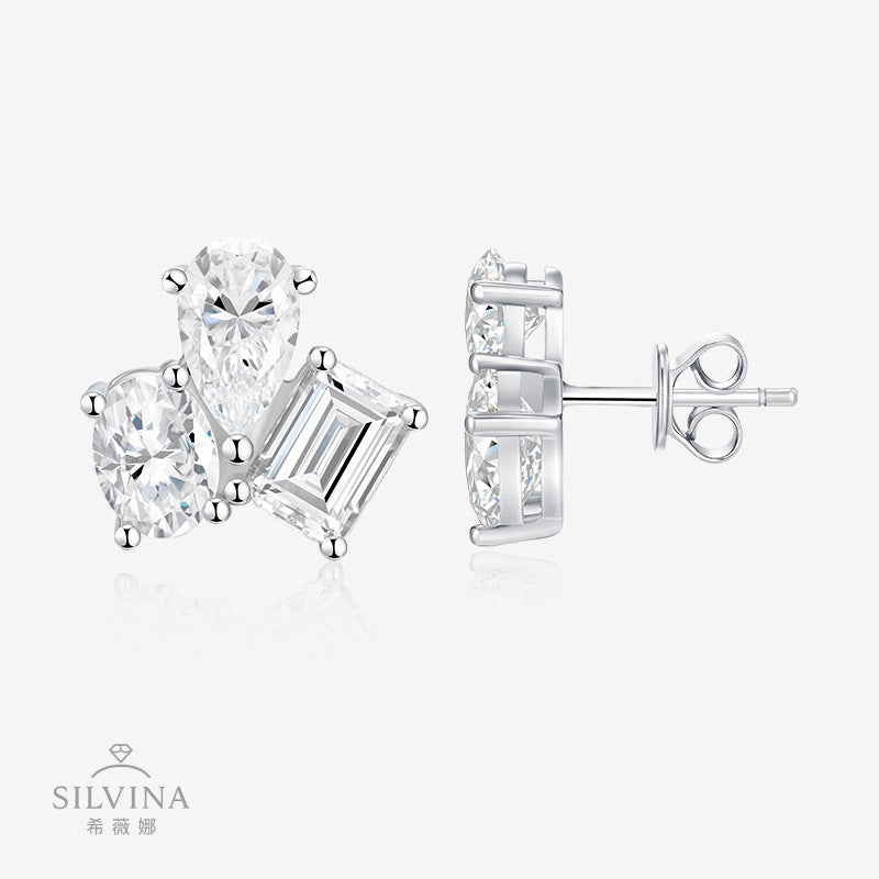 新款时尚满镶小众冷淡风潮酷超闪几何轻奢质感个性耳钉