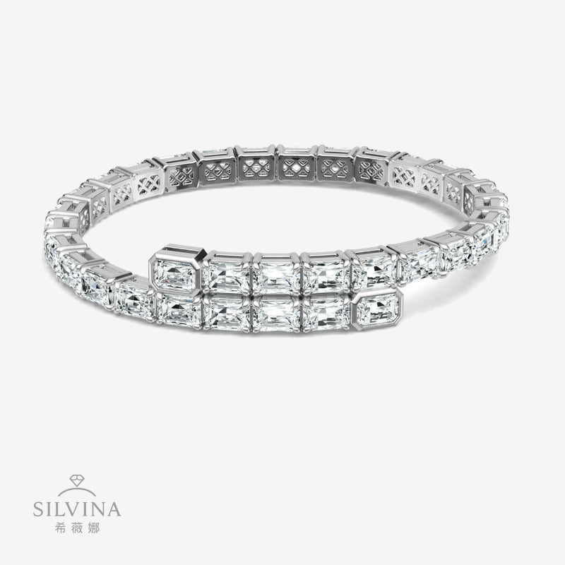 货源男女情侣款时尚银镶莫桑石手链 潮流百搭手镯