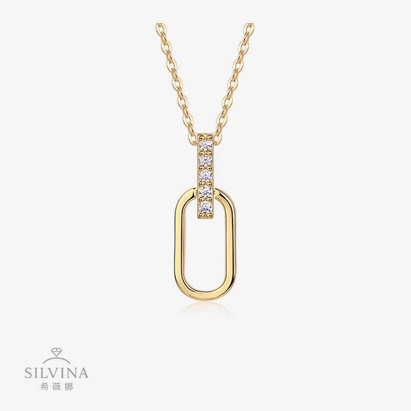 莫桑实力s925通体纯银莫桑石18K黄时尚吊坠项链