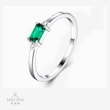 新款S925纯银八角形祖母绿戒指女轻奢时尚简约指环